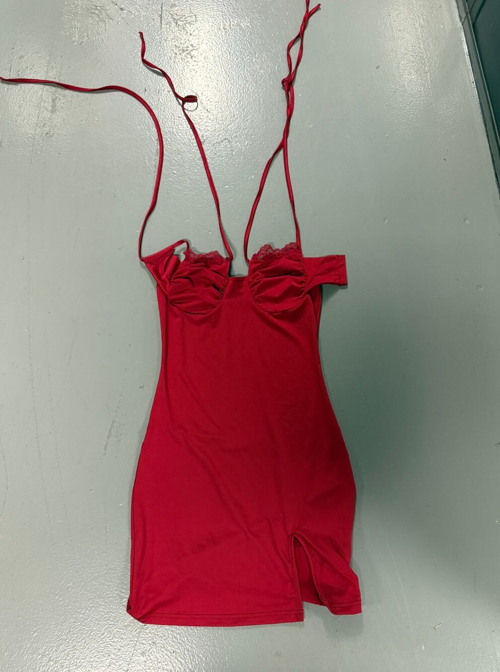 Red polyester Swimsuit strappy dress- XS